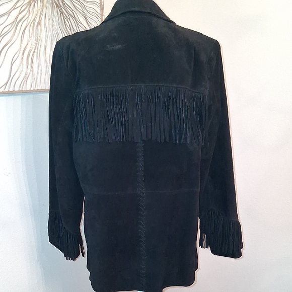 Denim&Co Black Suede Leather Fringe Blazer - Picture 7 of 10